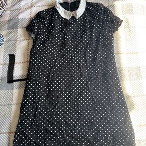 Polka Dot Black Dress with White Collar